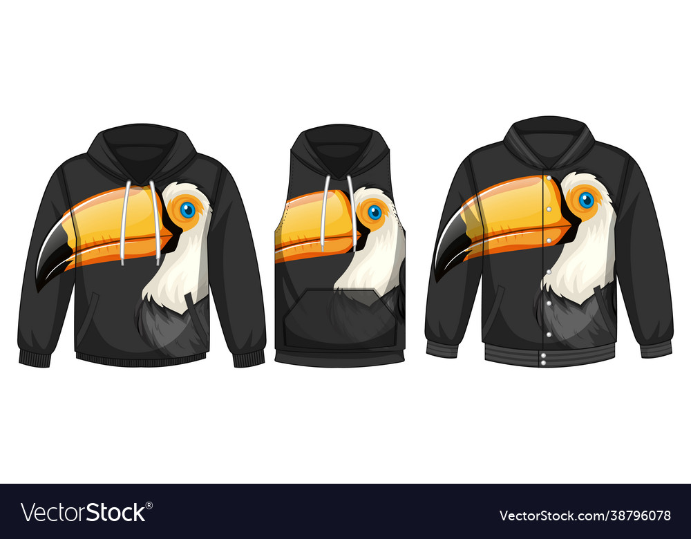 Set different jackets with toucan bird template vector image Set different jackets with toucan bird template