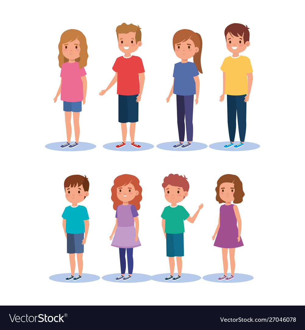 Set Girls And Boys Children With Hairstyle And Vector Image