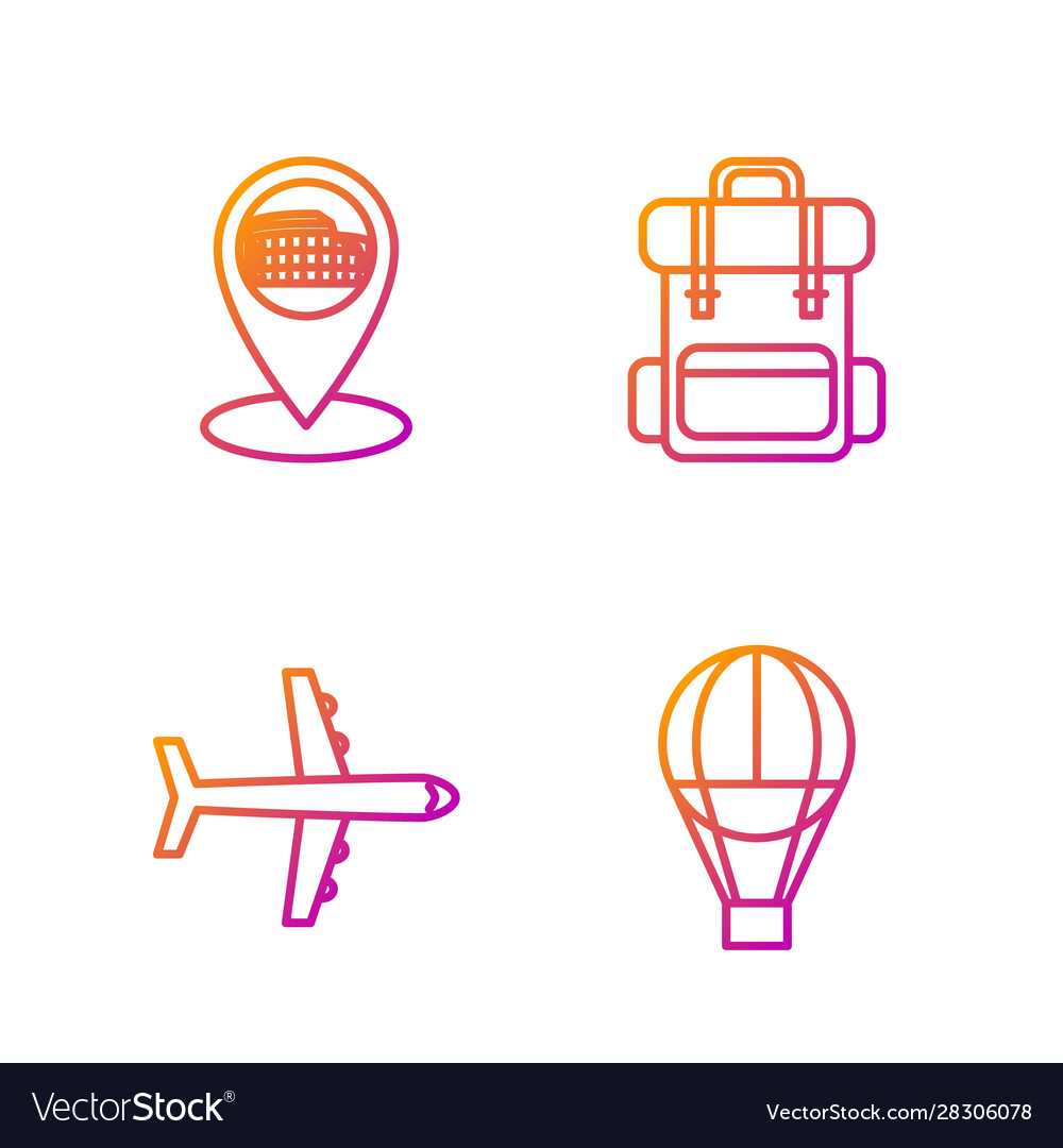 Set line hot air balloon plane map pointer vector image Set line hot air balloon plane map pointer