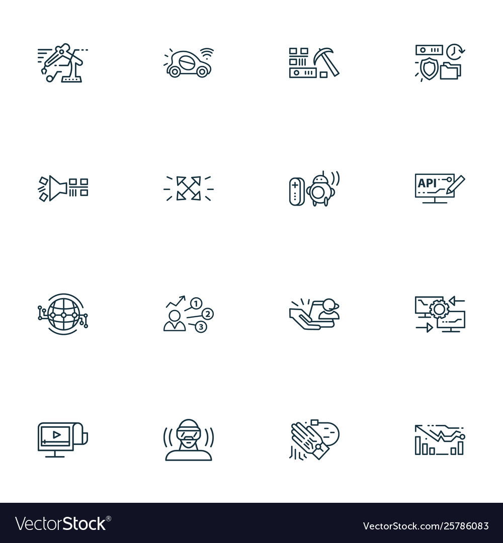 Connection icons line style set with virtual vector image Connection icons line style set with virtual