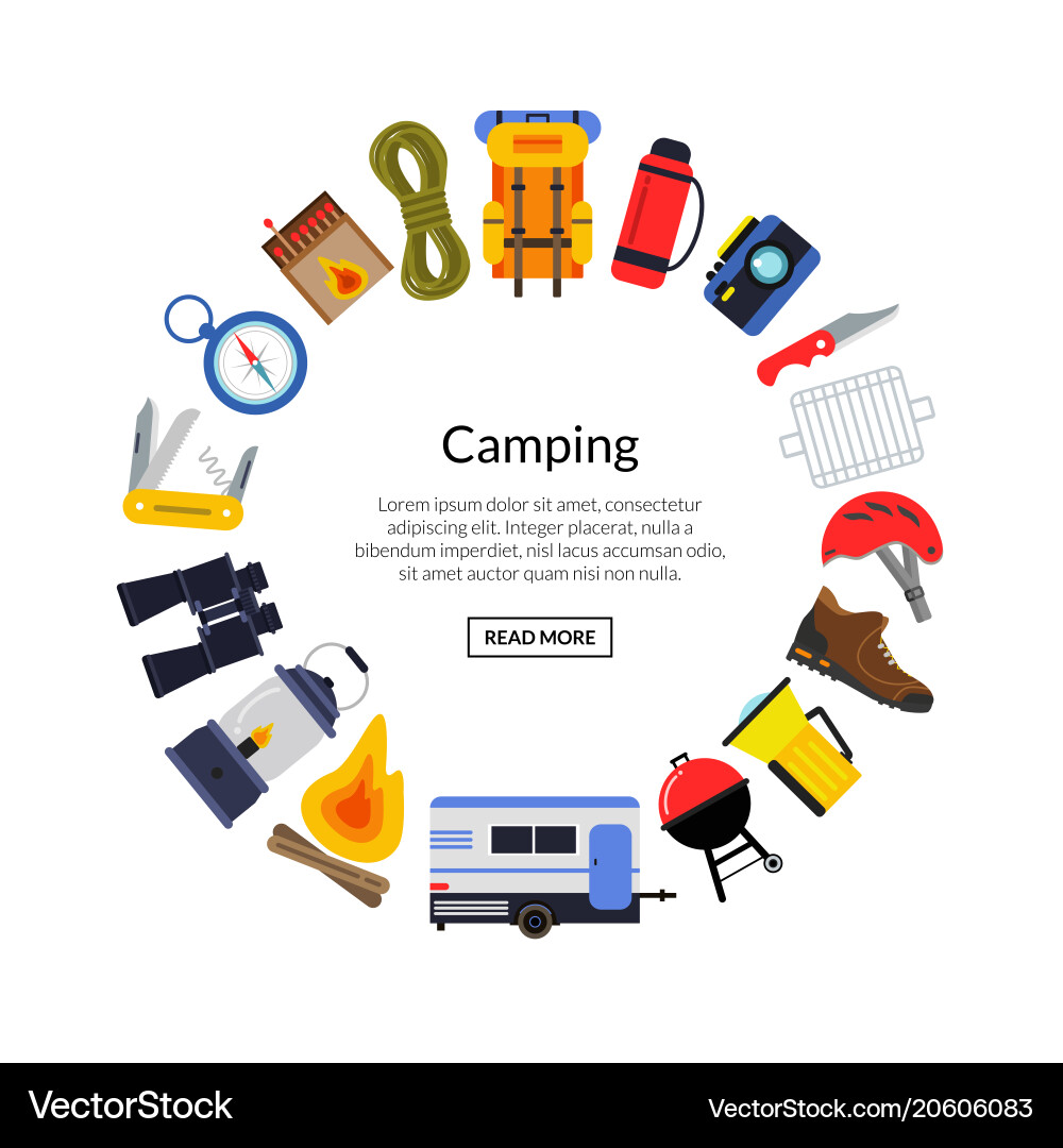 Flat style camping elements Royalty Free Vector Image