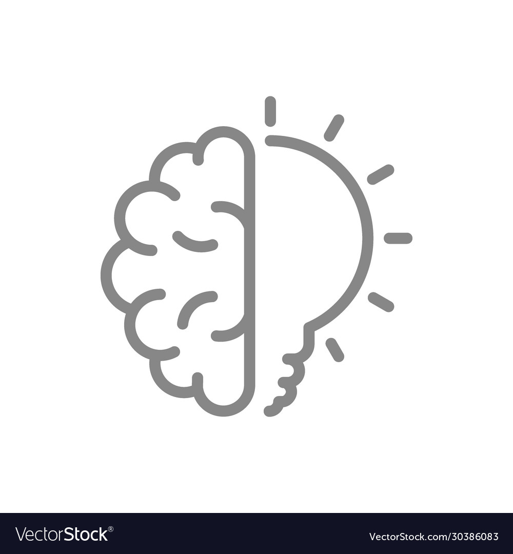 Human brain with light bulb line icon creative Vector Image