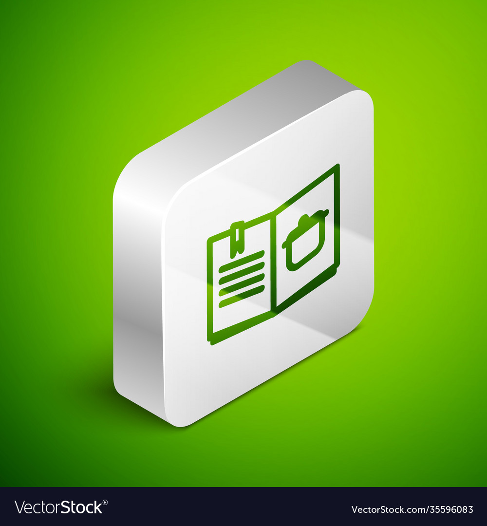 Isometric line cookbook icon isolated on green Vector Image Isometric line cookbook icon isolated on green