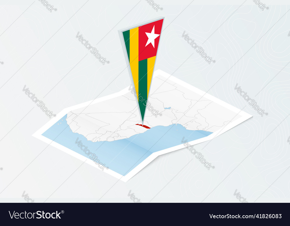 Isometrische Papierkarte von Togo mit dreieckiger Flagge