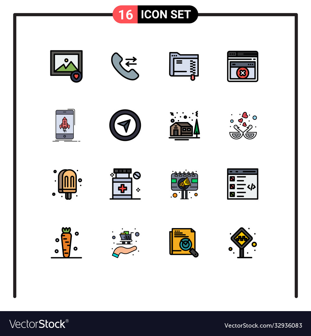 Mobile interface flat color filled line set 16