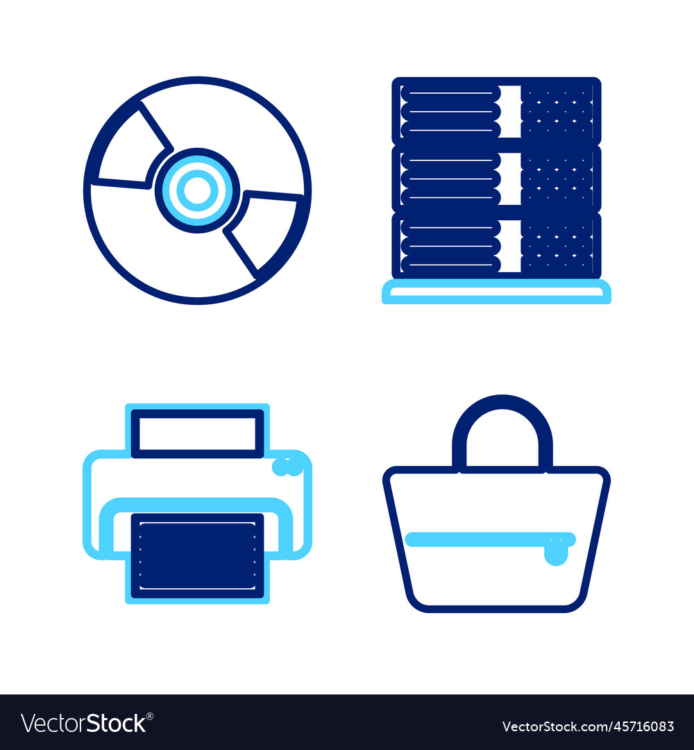 Set line handbag printer server data web vector image Set line handbag printer server data web