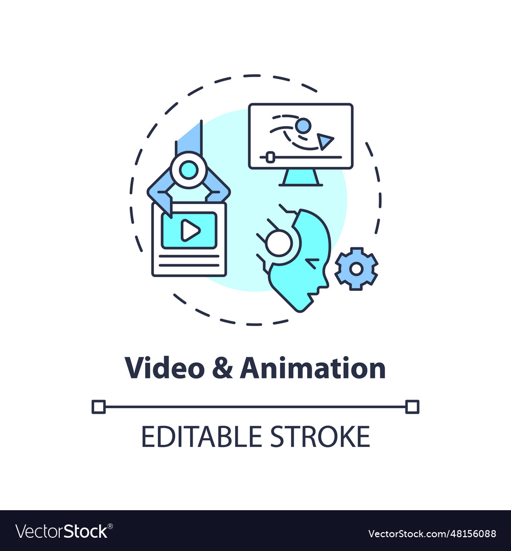 2d customizable video and animation line icon vector image 2d customizable video and animation line icon
