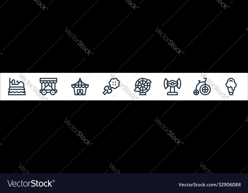 Amusement park line icons linear set quality vector image Amusement park line icons linear set quality
