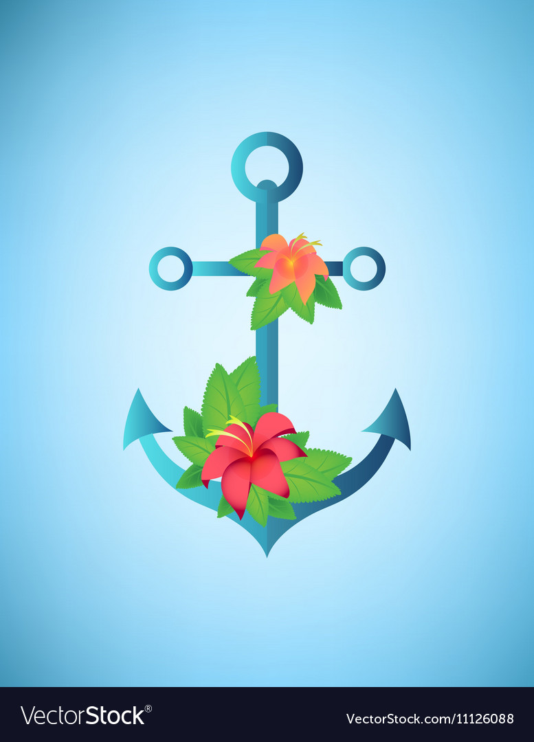 Anchor Hibiscus Blumen und Palmblätter Retro