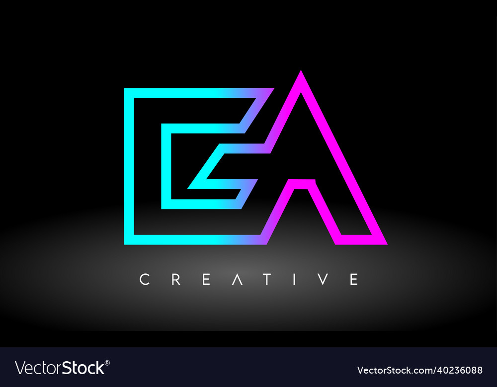 Ea neon purple blue letters logo design Royalty Free Vector