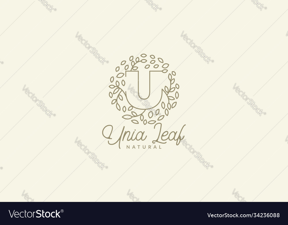 Initial u or letter with leaf ornament