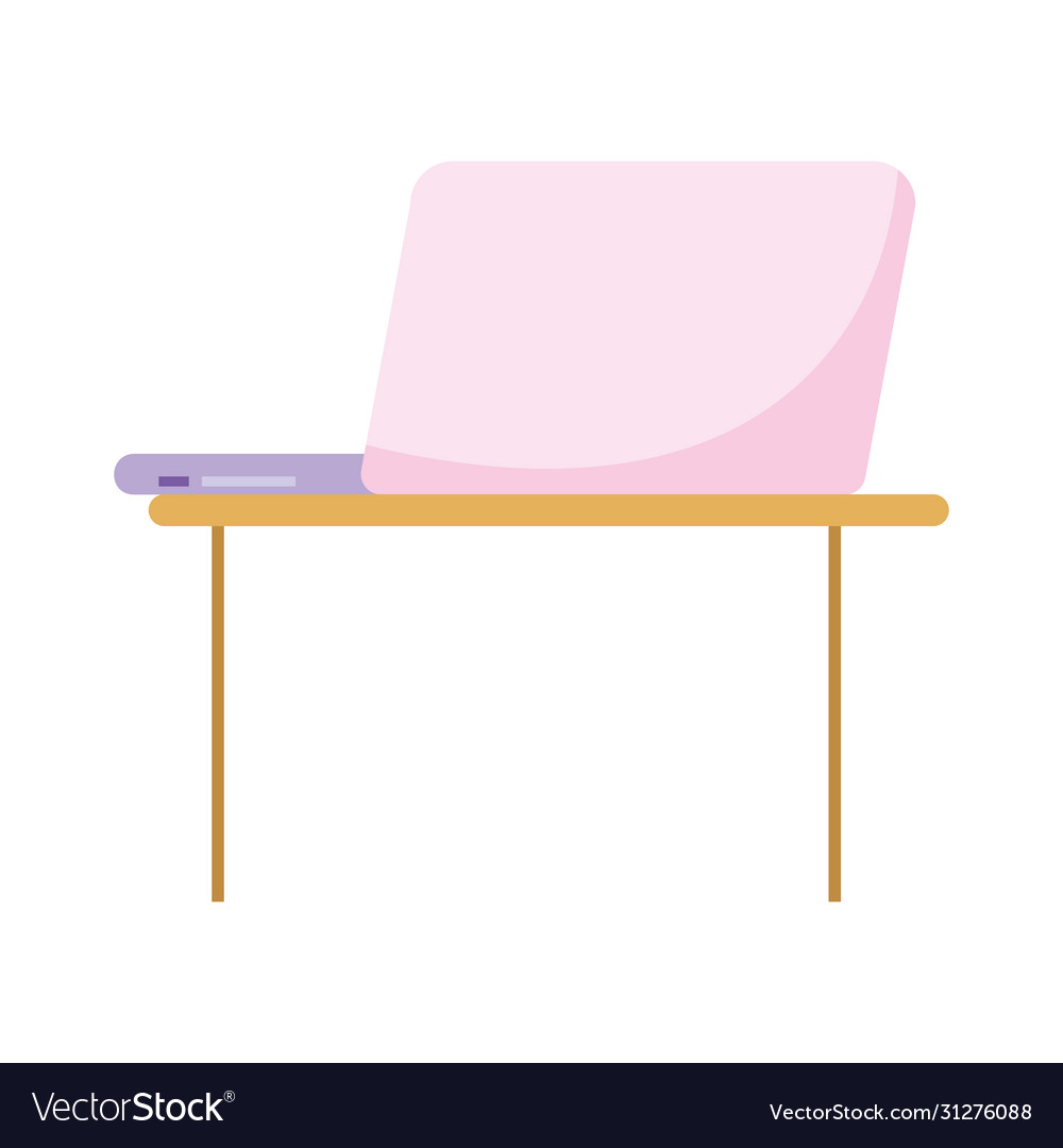 Laptop on table workspace isolated icon design