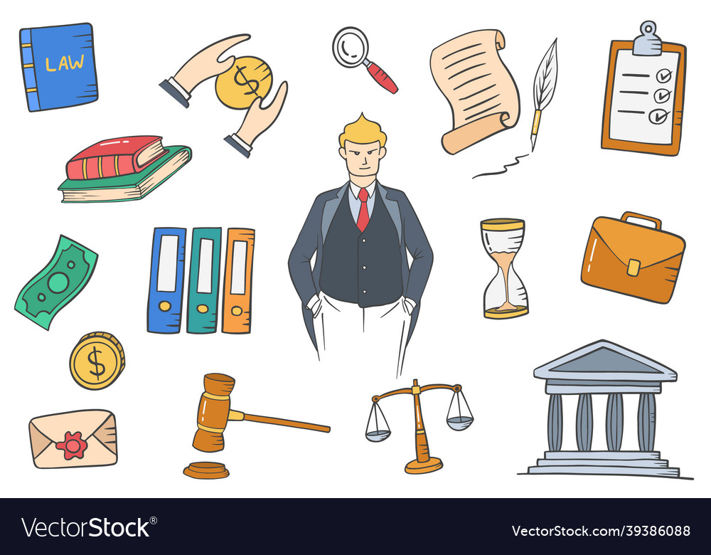 Lawyer jobs profession doodle hand drawn set Vector Image