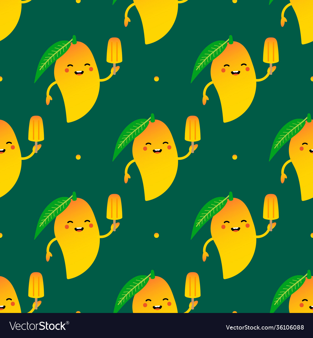 Mango fruit character with popsicle pattern vector image Mango fruit character with popsicle pattern
