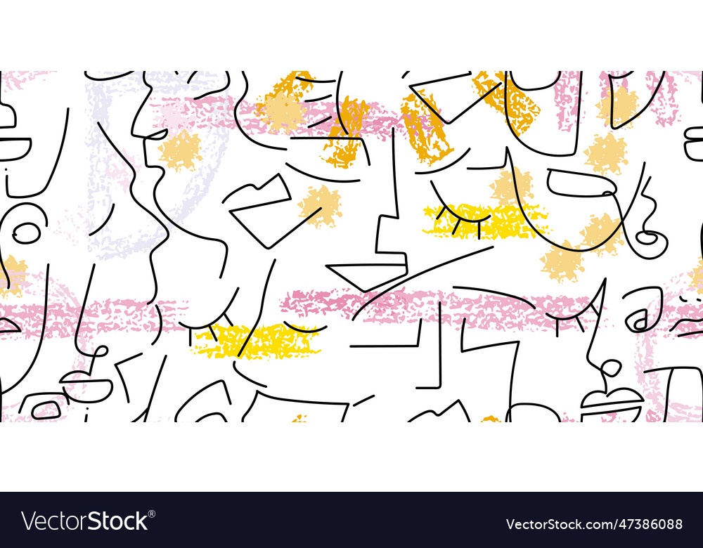 One line drawing abstract face seamless pattern Vector Image One line drawing abstract face seamless pattern