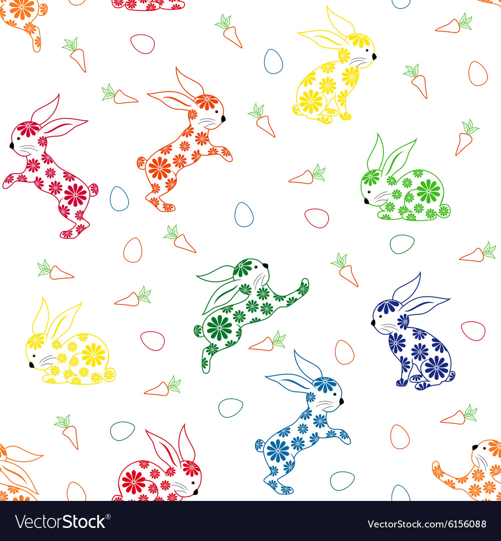 Seamless pattern with ornamental rabbits