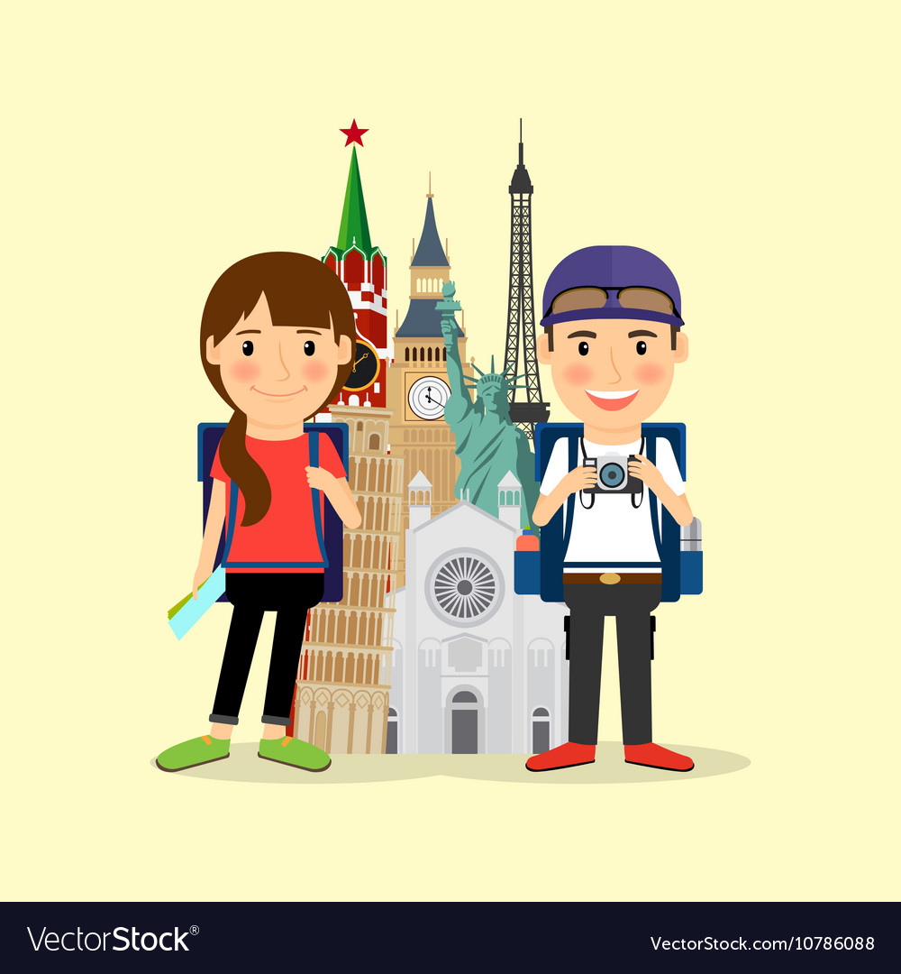 Traveling couple cartoon character Royalty Free Vector Image