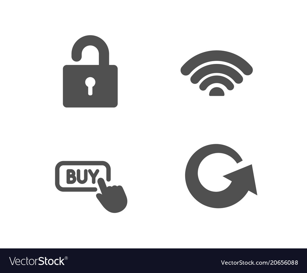 Wifi buy button and lock icons reload sign wi