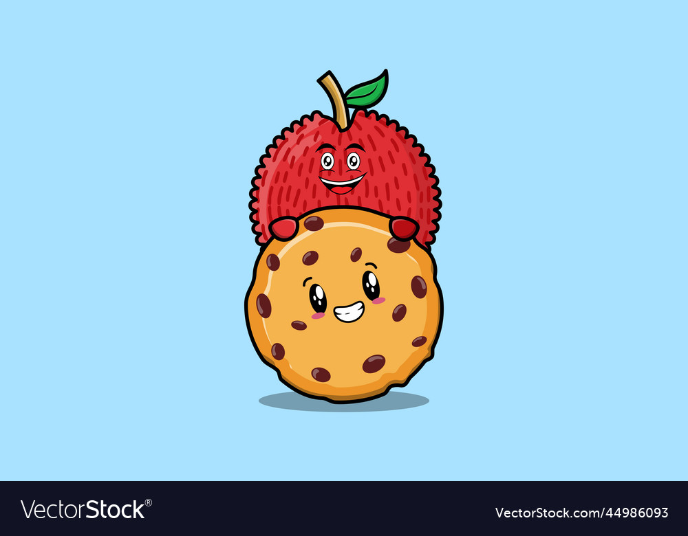 Niedliche Lychee Cartoon Charakter verstecken sich in Keksen