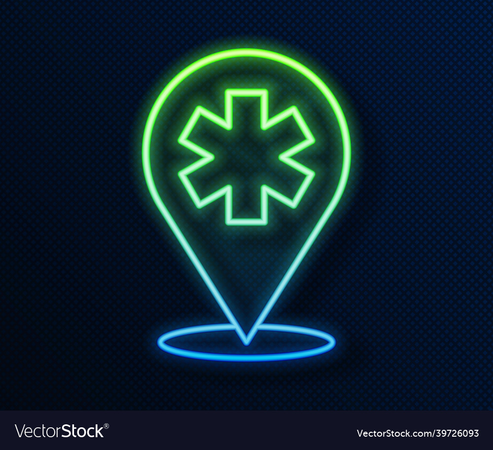 Glowing neon line medical map pointer with cross vector image Glowing neon line medical map pointer with cross