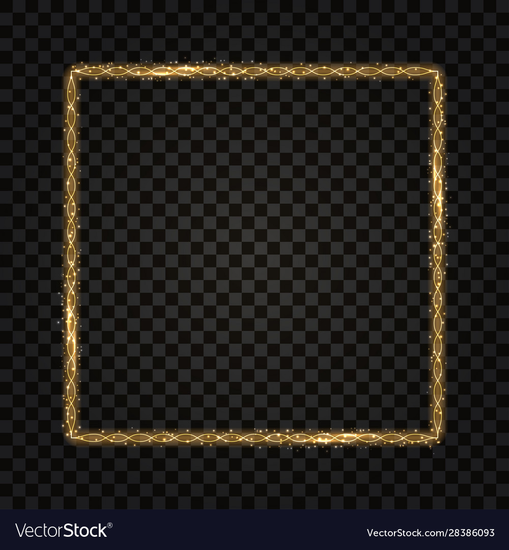 Gold square frame golden glow glittering effect