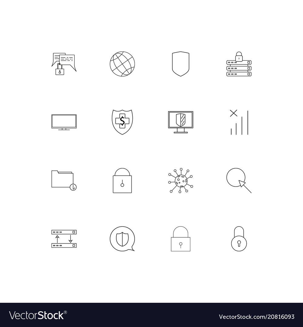 Internet security linear thin icons set outlined