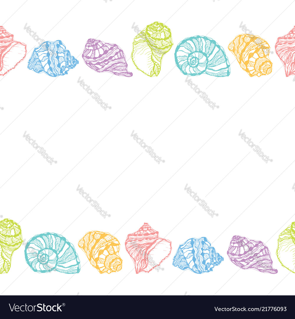 Seamless decorative border from colorful seashell vector image Seamless decorative border from colorful seashell