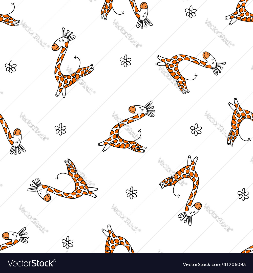 Seamless pattern with a happy running giraffe