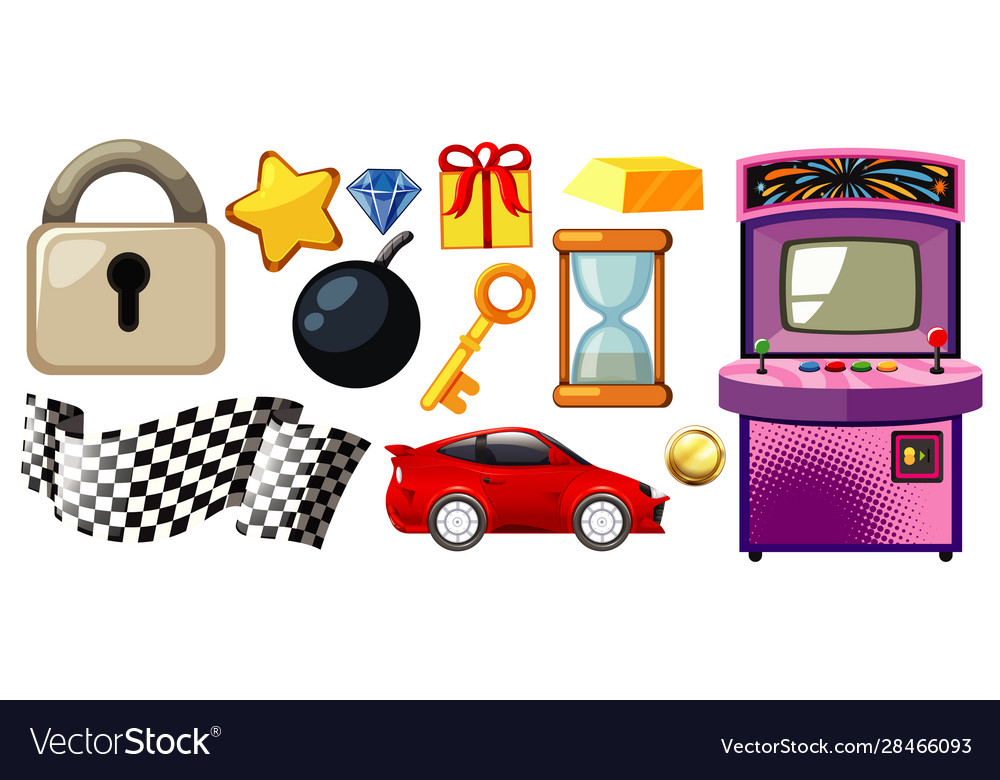 Set game elements with machine Vector Image Set game elements with machine