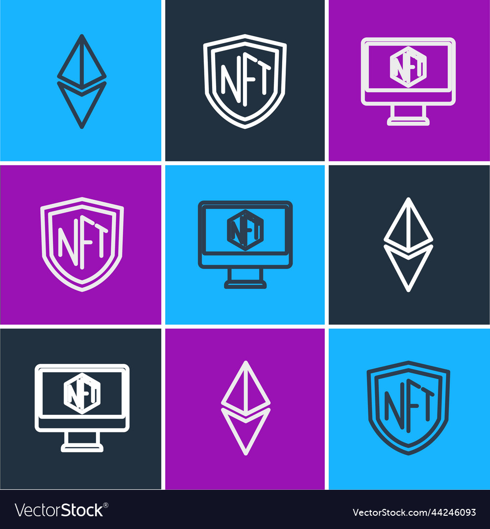 Set line ethereum eth monitor with art store app vector image Set line ethereum eth monitor with art store app