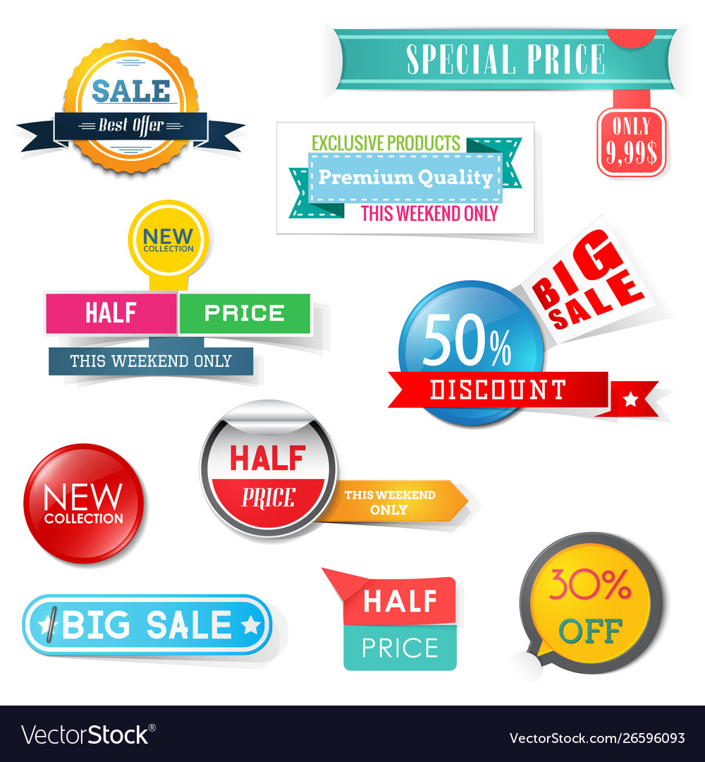 Set sale design elements banners badges Vector Image Set sale design elements banners badges