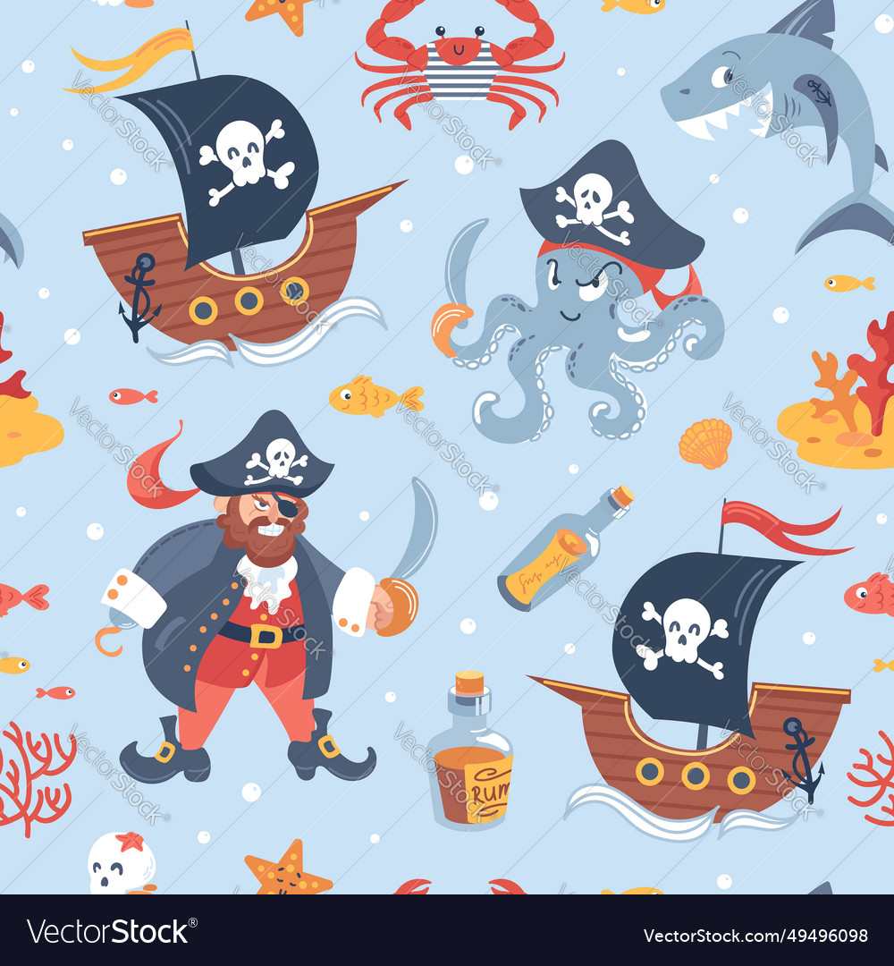 Children pirate seamless pattern cartoon Vector Image