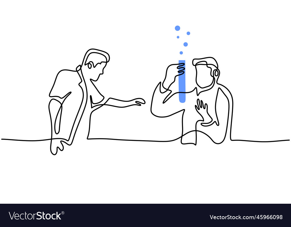 Continuous single drawn one line scientist vector image Continuous single drawn one line scientist