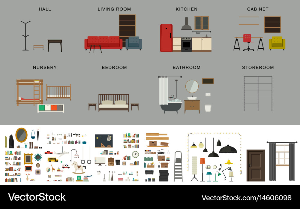 Furniture interior elements Royalty Free Vector Image