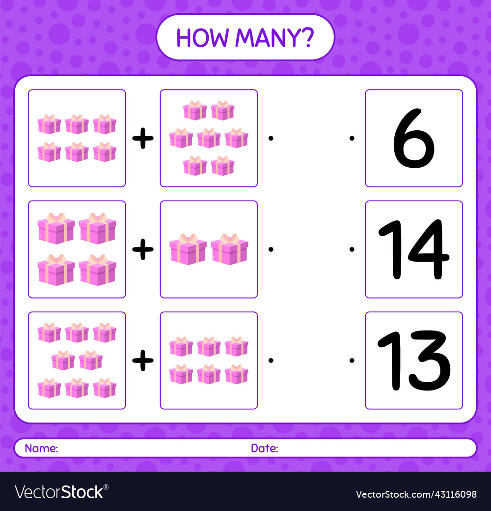 How many counting game with gift box worksheet