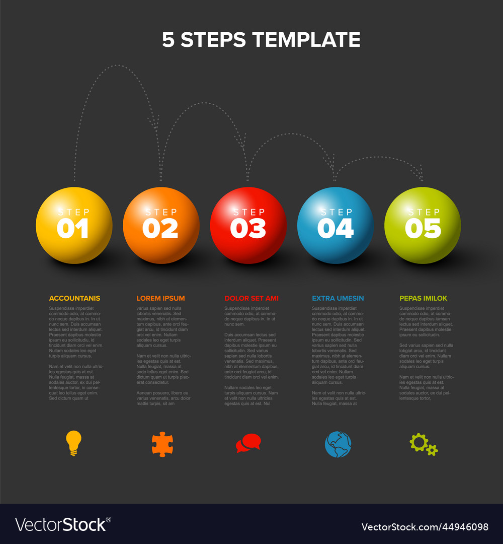Minimalistic dark five steps template with color Vector Image Minimalistic dark five steps template with color