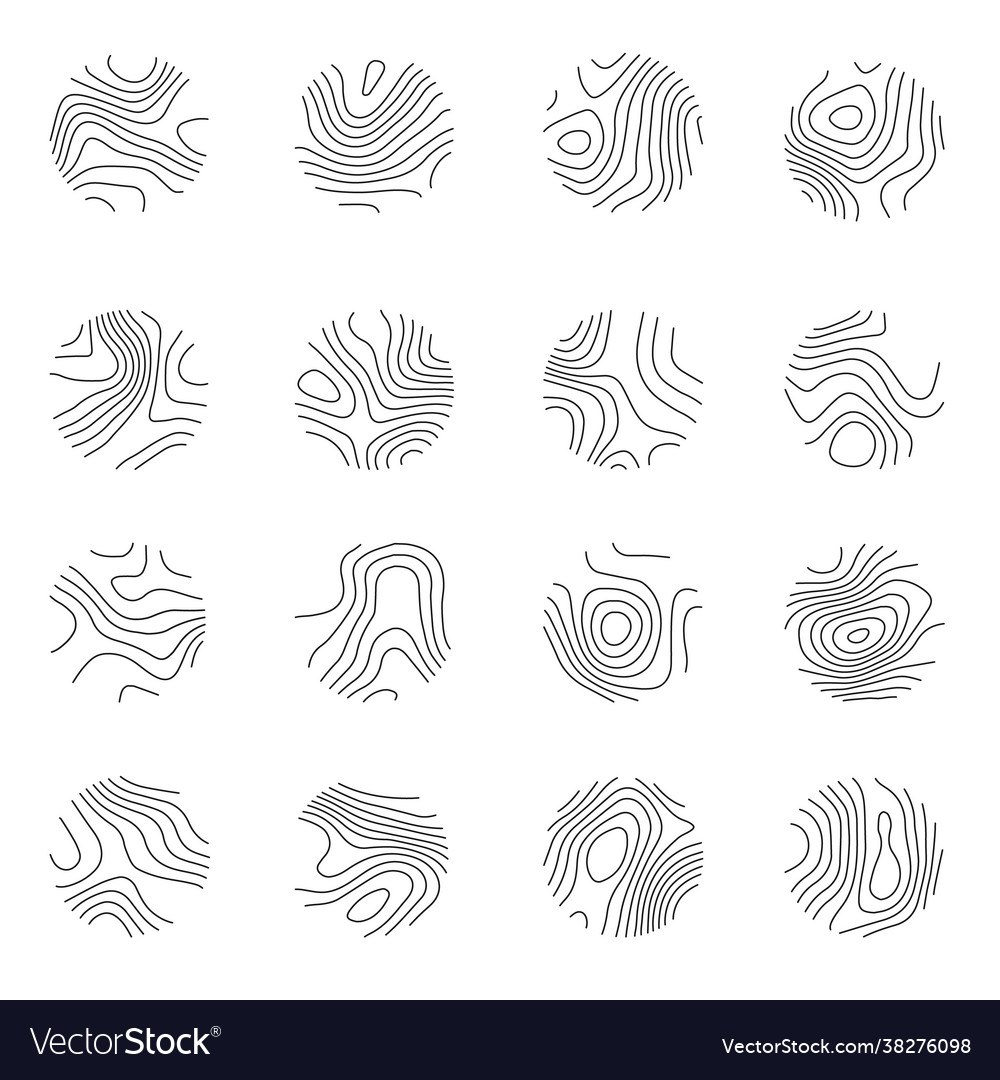 Round icons set with topographic line map Vector Image