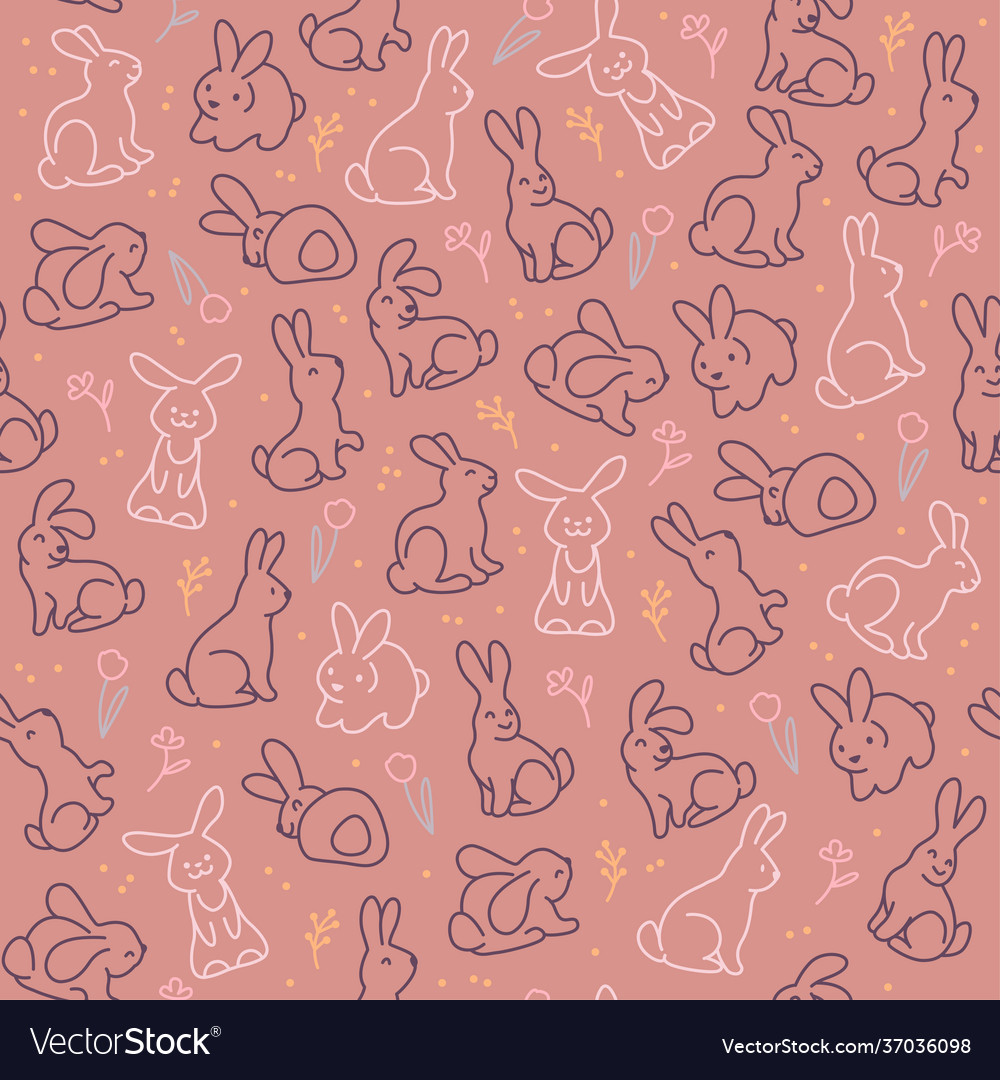 Seamless pattern with cute bunny characters vector image Seamless pattern with cute bunny characters