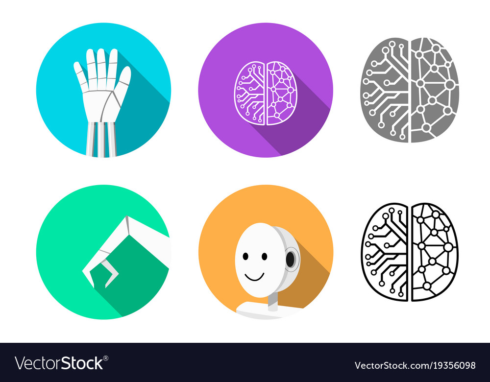 Set of humanoid robot icon in flat style