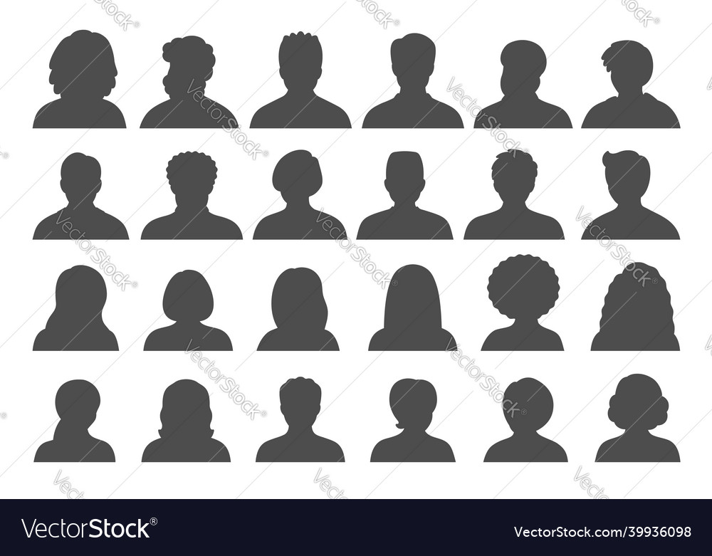 Set of persons avatars people heads silhouettes