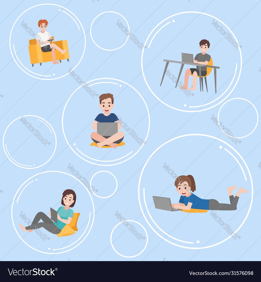 Set people floating inside bubble