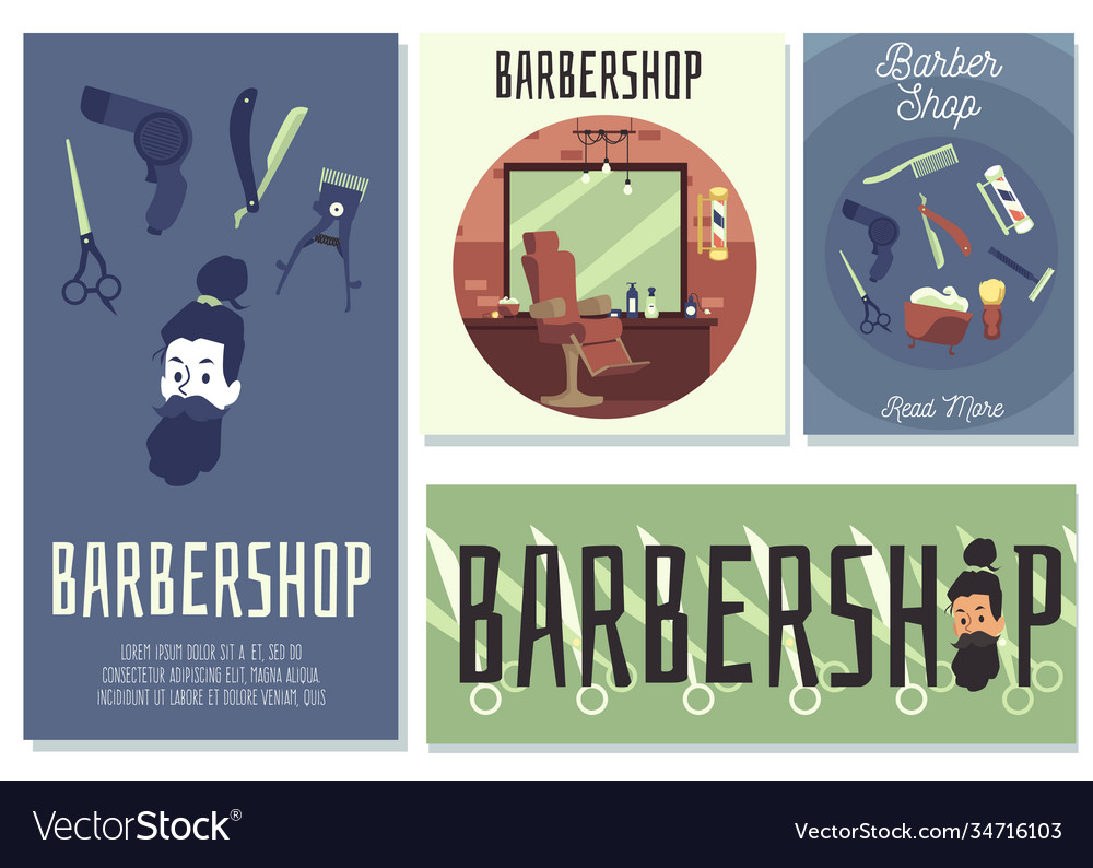 A set signs for male barber shop flat