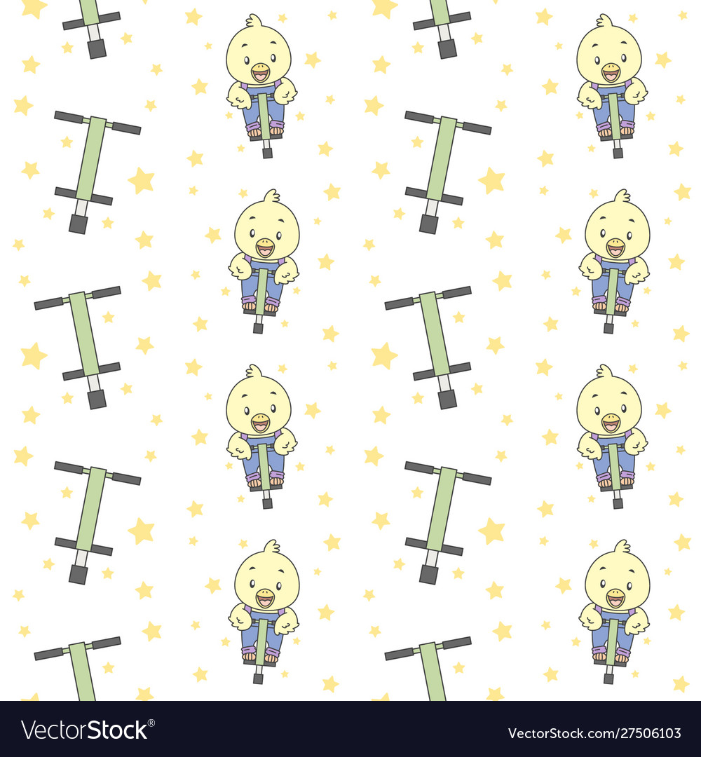 Bird use pogo for jump seamless pattern vector image Bird use pogo for jump seamless pattern