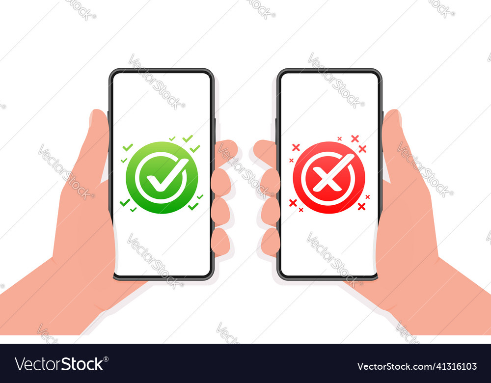 Check mark button with yes and no on smartphone vector image Check mark button with yes and no on smartphone
