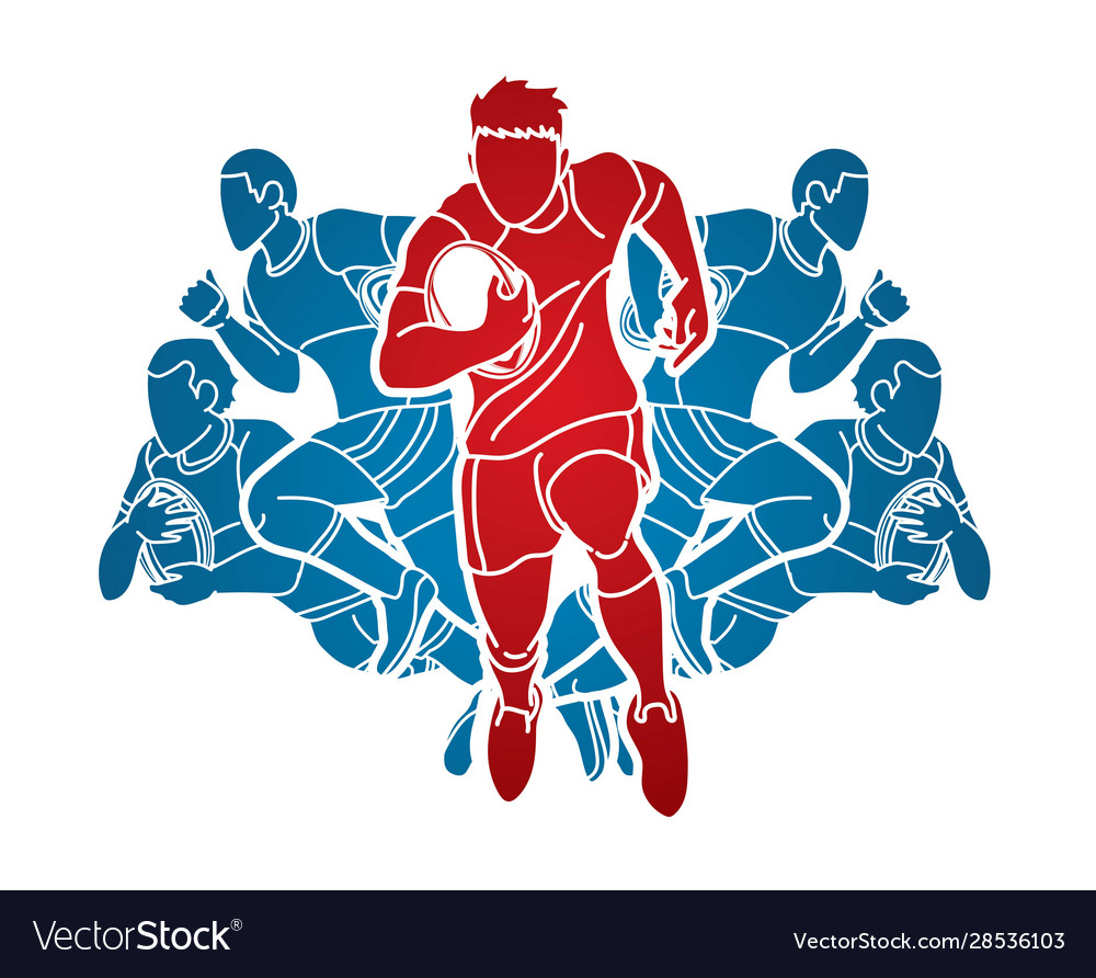 Group rugby players action cartoon sport Vector Image