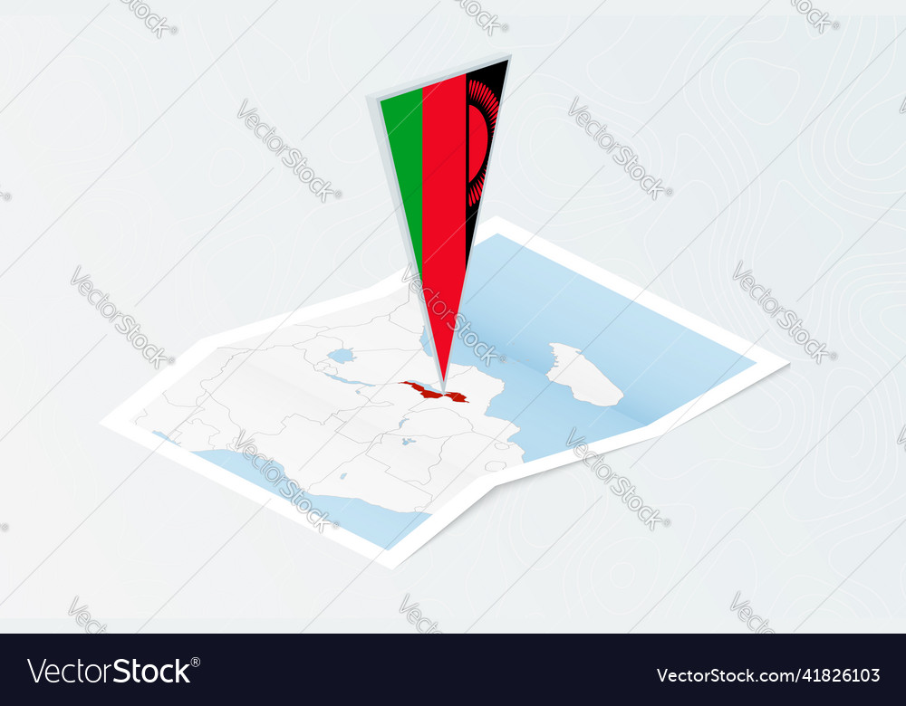 Isometric paper map of malawi with triangular