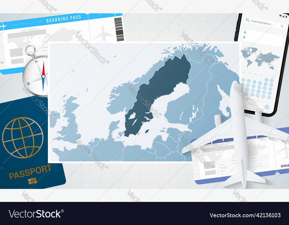 Journey to sweden with a map of background