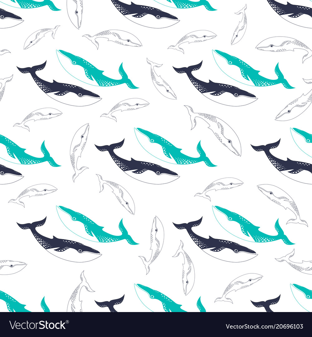 Pattern with colored whales