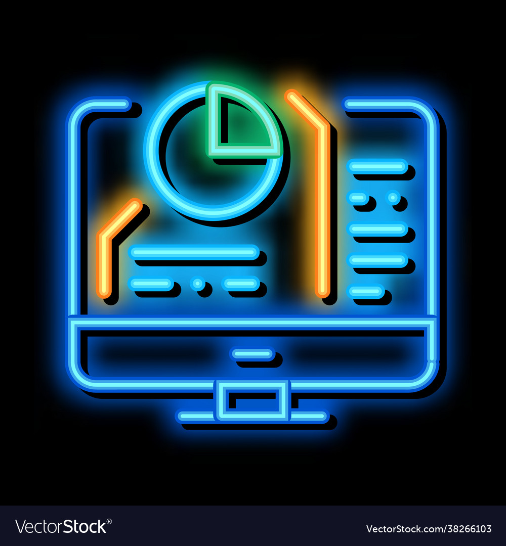 Pie chart in computer neon glow icon Vector Image Pie chart in computer neon glow icon