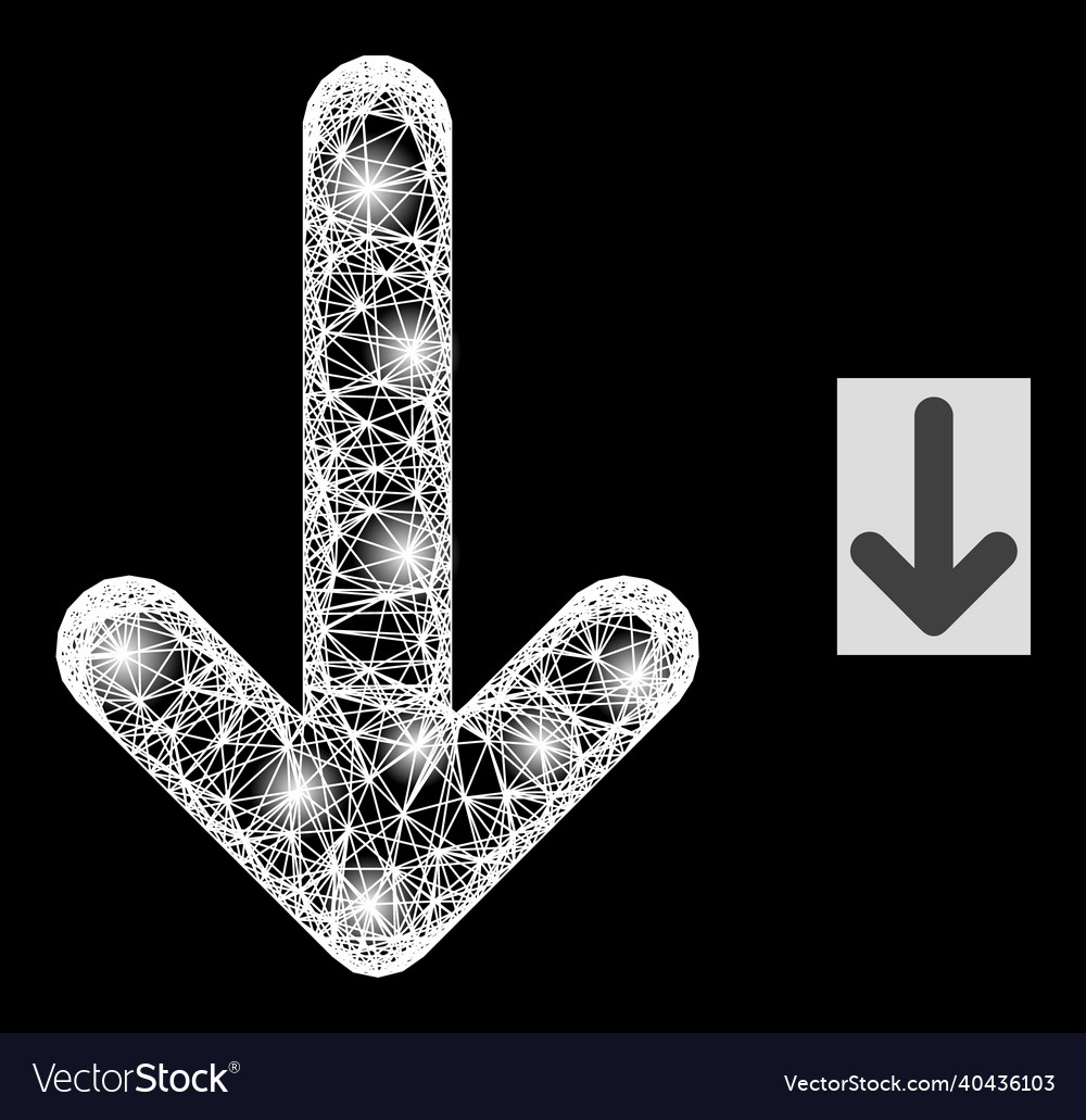 Shiny net mesh down arrow with glare spots vector image Shiny net mesh down arrow with glare spots